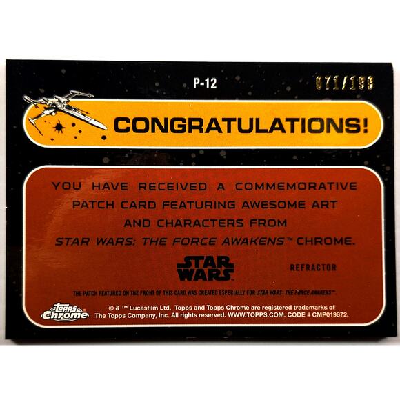 Topps Chrome Star Wars The Force Awakens ADM. ACKBAR P-12 Patch Shimmer 71/200 - Picture 2 of 3